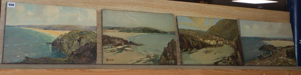 Godwin Bennett (1888-1950), Droskyn Point, Perranporth and three similar oils on canvas by the same hand,